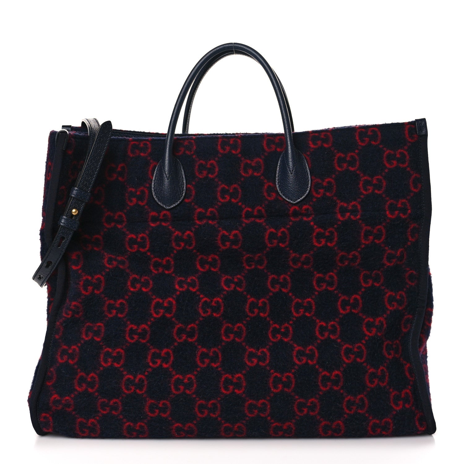 Gucci Covered Wool Textured Dollar Calfskin GG Monogram Large Tote Bag Blue Red 1 of 9
