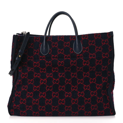 Gucci Covered Wool Textured Dollar Calfskin GG Monogram Large Tote Bag Blue Red 1 of 9