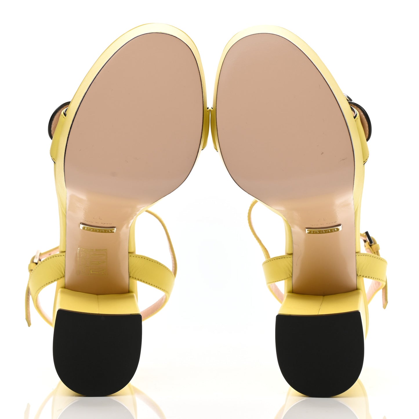 Calfskin GG Marmont Ankle Wrap 30/115mm Platform Sandals 37 Banana