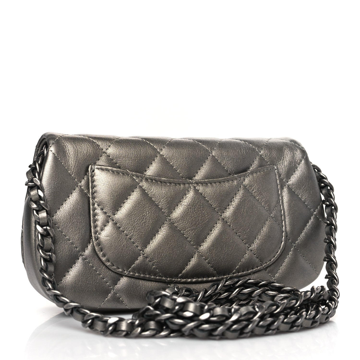 Chanel Metallic Calfskin Quilted Flap Clutch With Chain Ruthenium 3 of 11