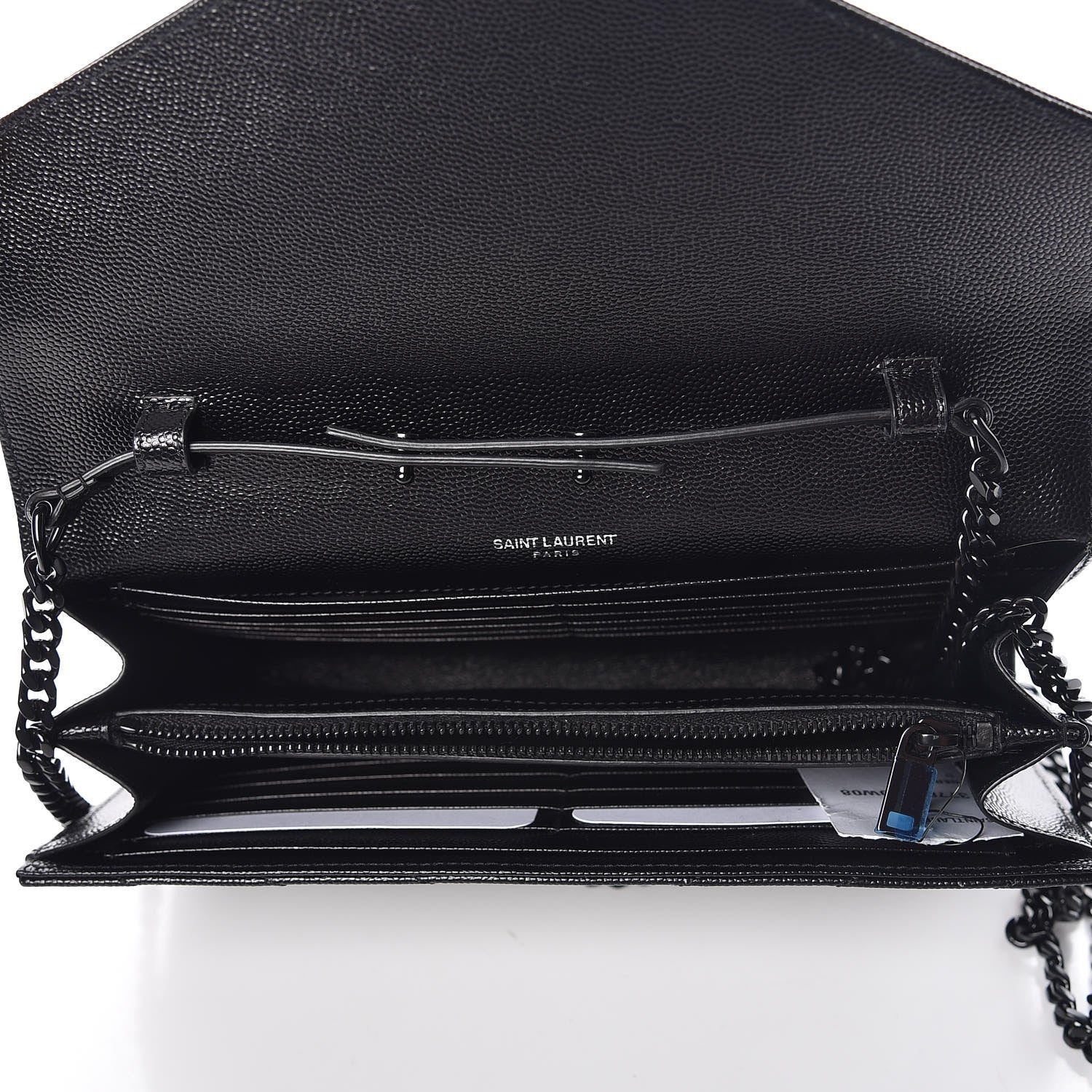 Saint Laurent Grain De Poudre Matelasse Chevron Monogram Chain Wallet Black 5 of 7