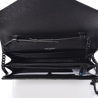 Saint Laurent Grain De Poudre Matelasse Chevron Monogram Chain Wallet Black 5 of 7
