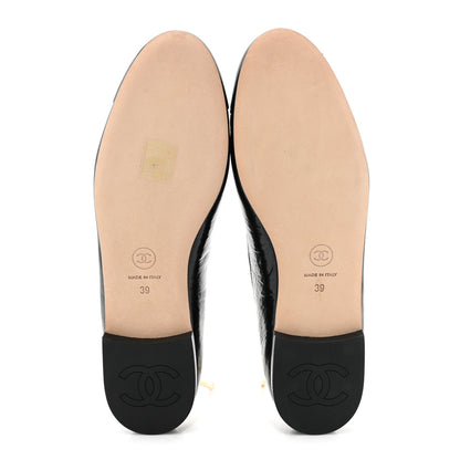 Chanel Lambskin Patent Calfskin Cap Toe Ankle Chain Ballerina Flats 39 Black 5 of 9