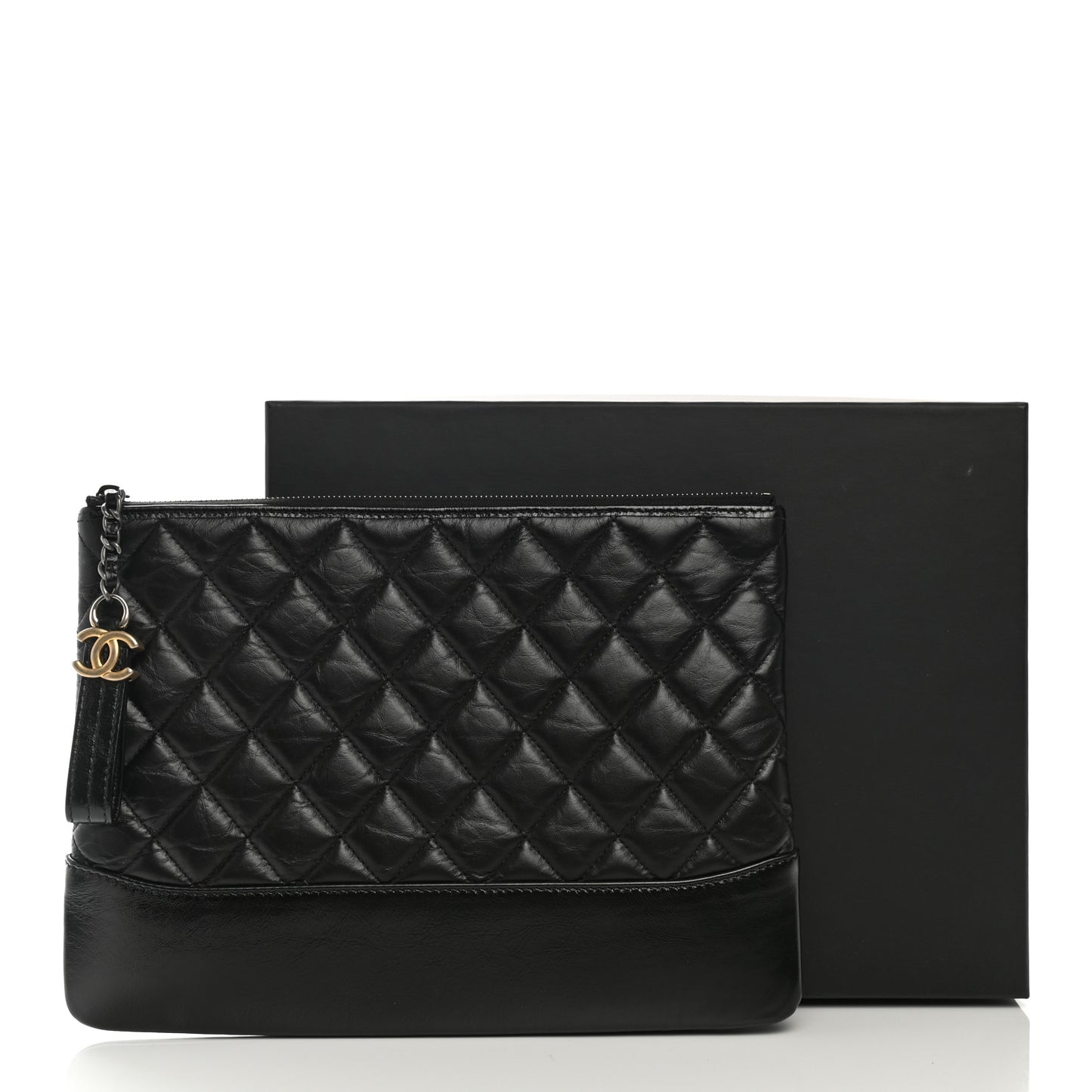 Aged Calfskin Quilted Medium Gabrielle Cosmetic Case Black