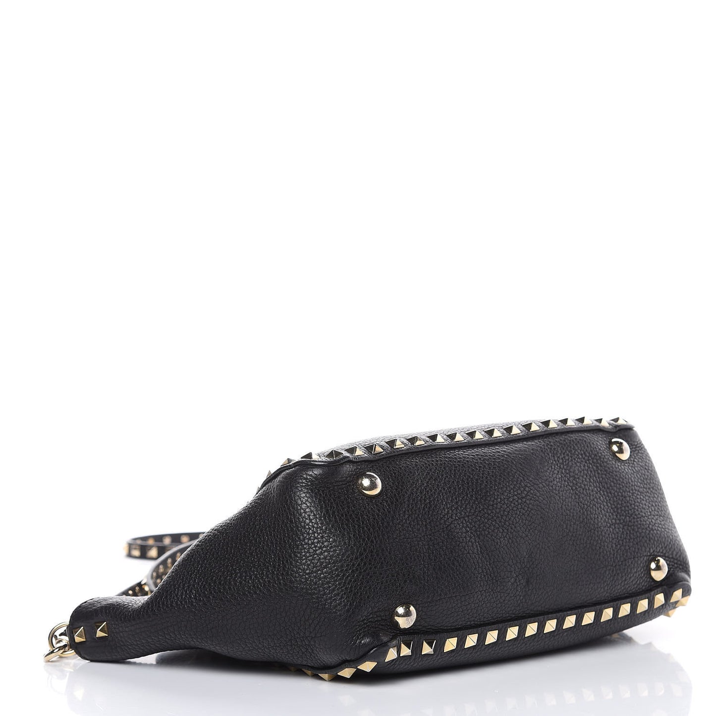 Grained Calfskin Small Rockstud Tote Black
