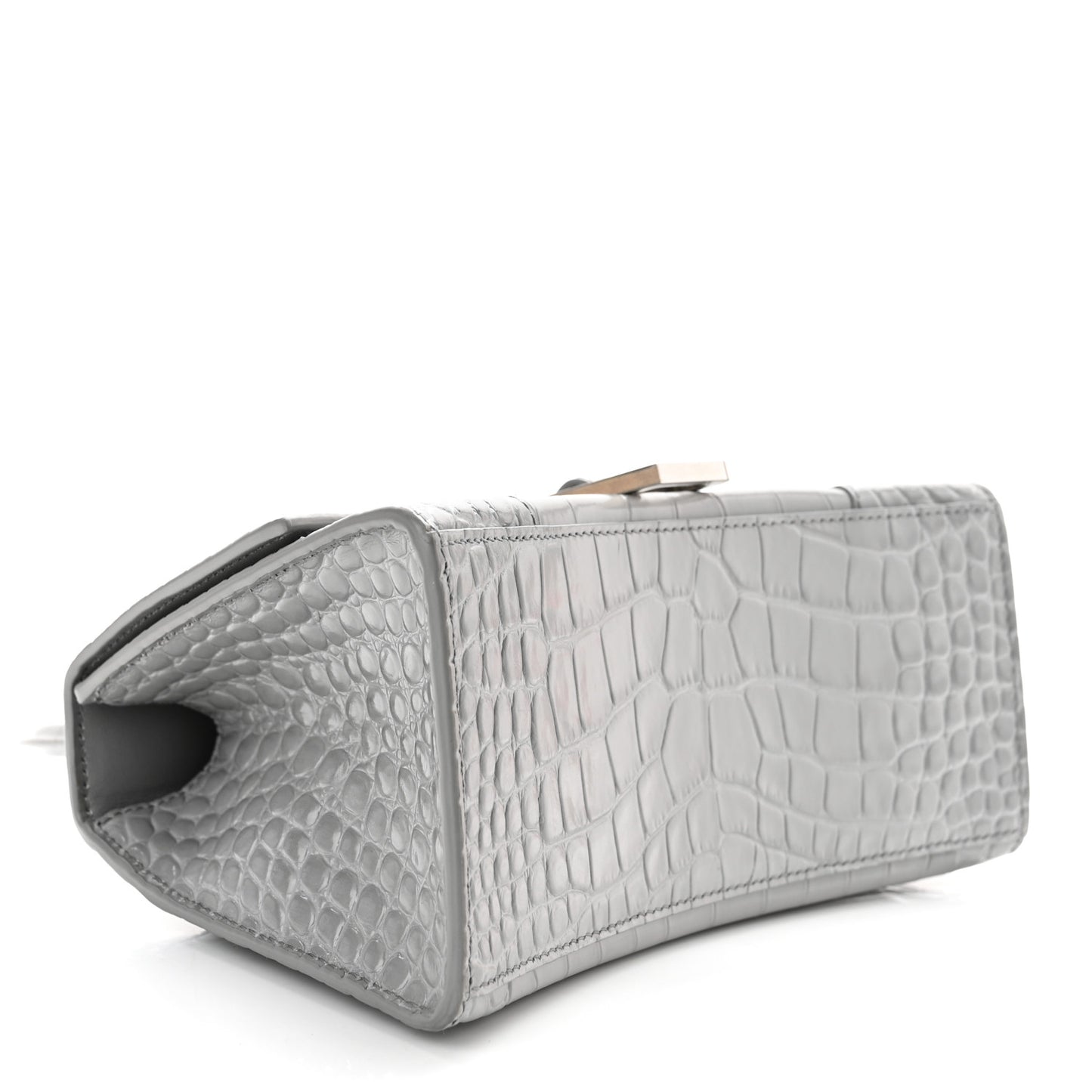 Shiny Calfskin Crocodile Embossed Small Hourglass Top Handle Bag Balenciaga Grey