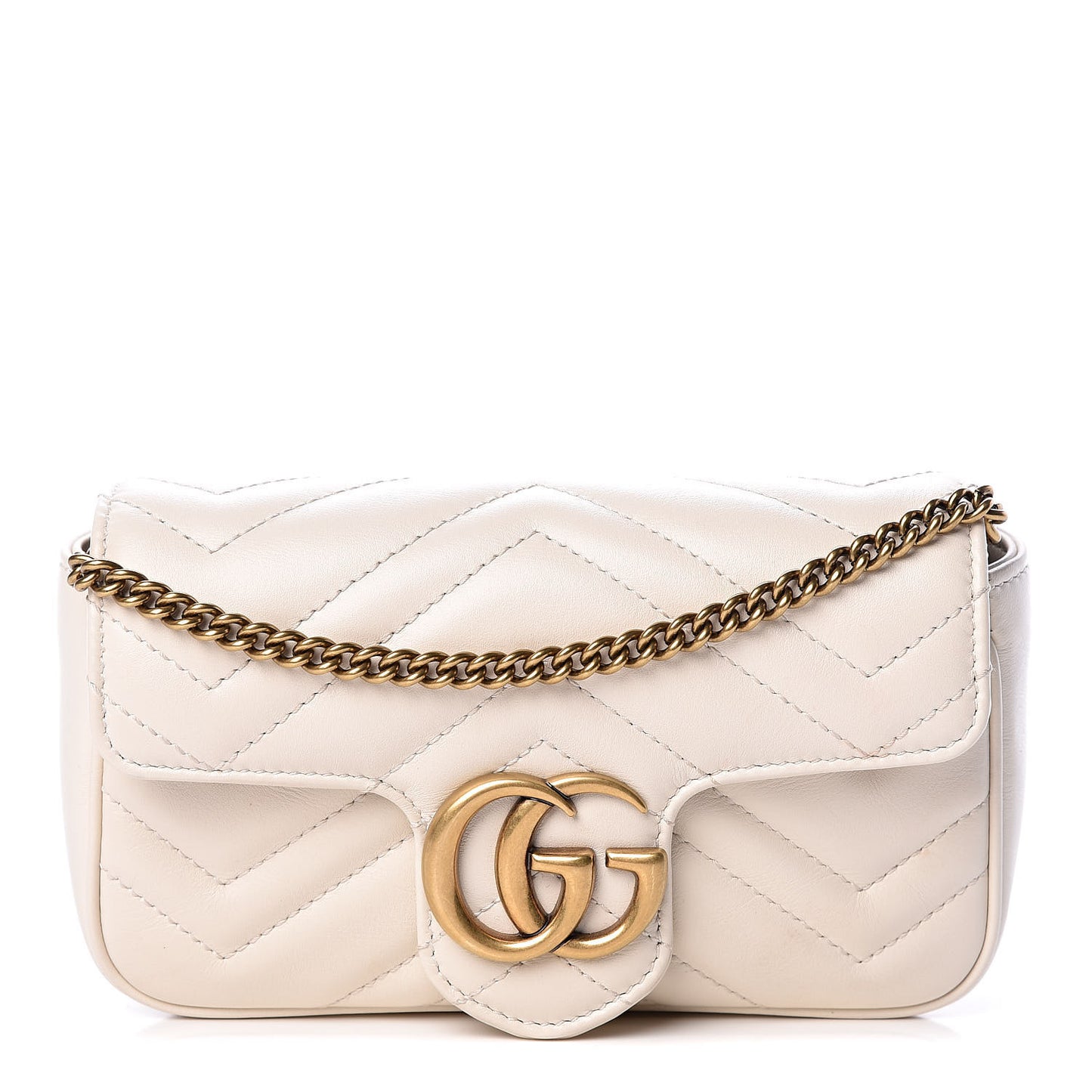 Calfskin Matelasse Super Mini GG Marmont Shoulder Bag White