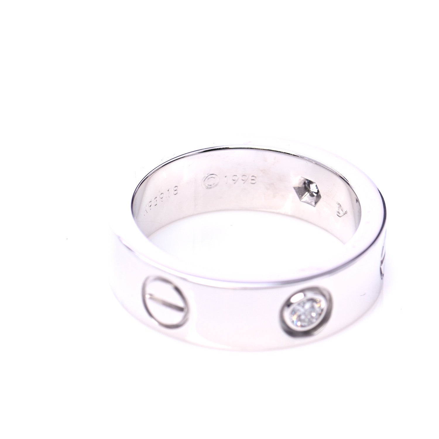 Cartier 18K White Gold 3 Diamond 5.5mm LOVE Ring 49 5 6 of 7