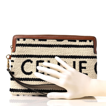 Celine All Over Textile Calfskin Striped Small Pouch White Black 2 of 9