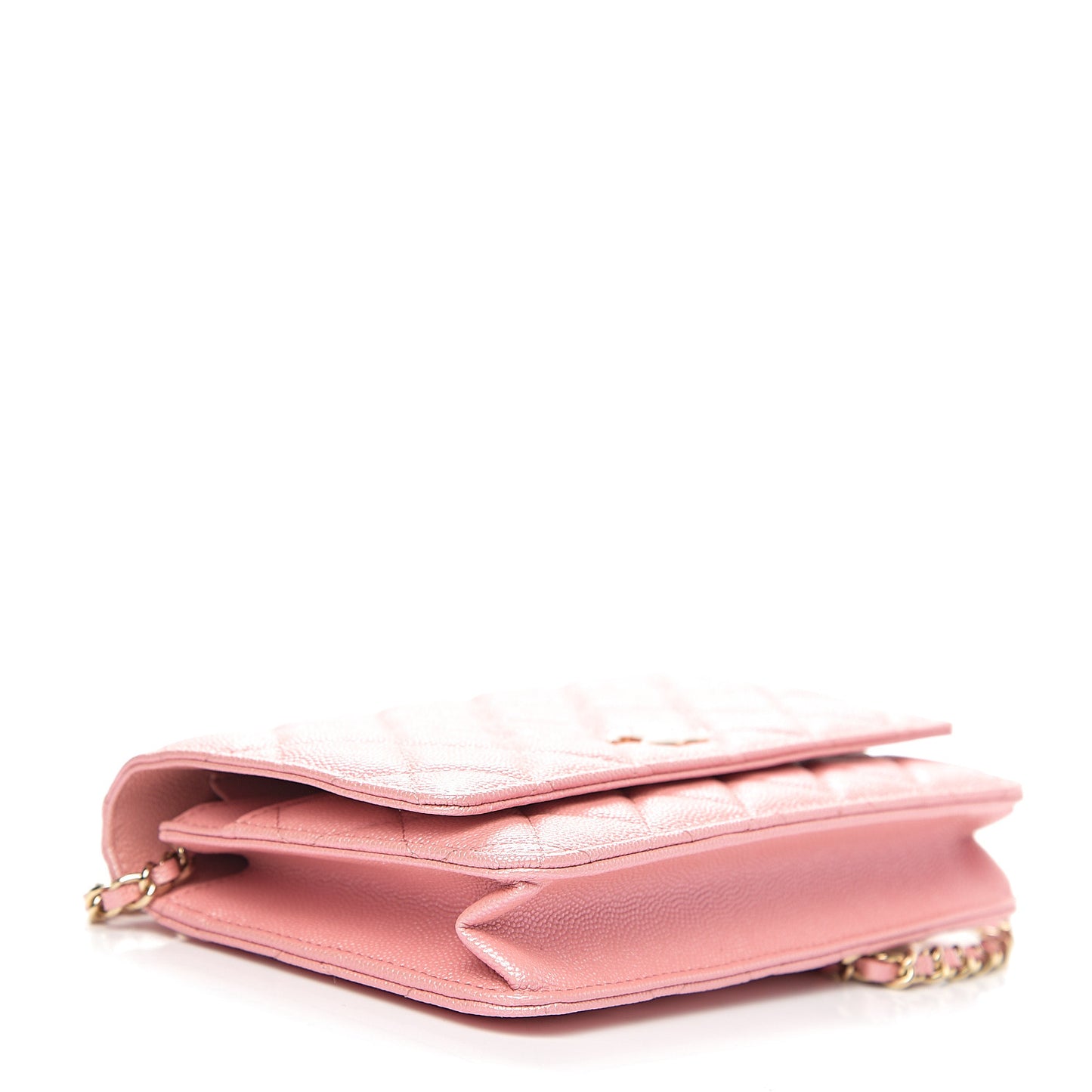 Iridescent Caviar Quilted Wallet on Chain WOC Rose Pink