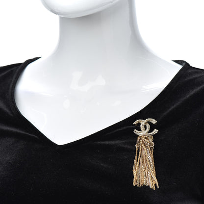 Chanel Crystal Chain Fringe CC Brooch Gold 2 of 4