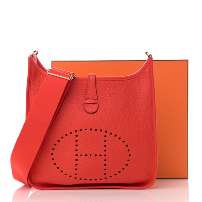 Hermes Taurillon Clemence Evelyne III PM Rouge De Coeur 11 of 11