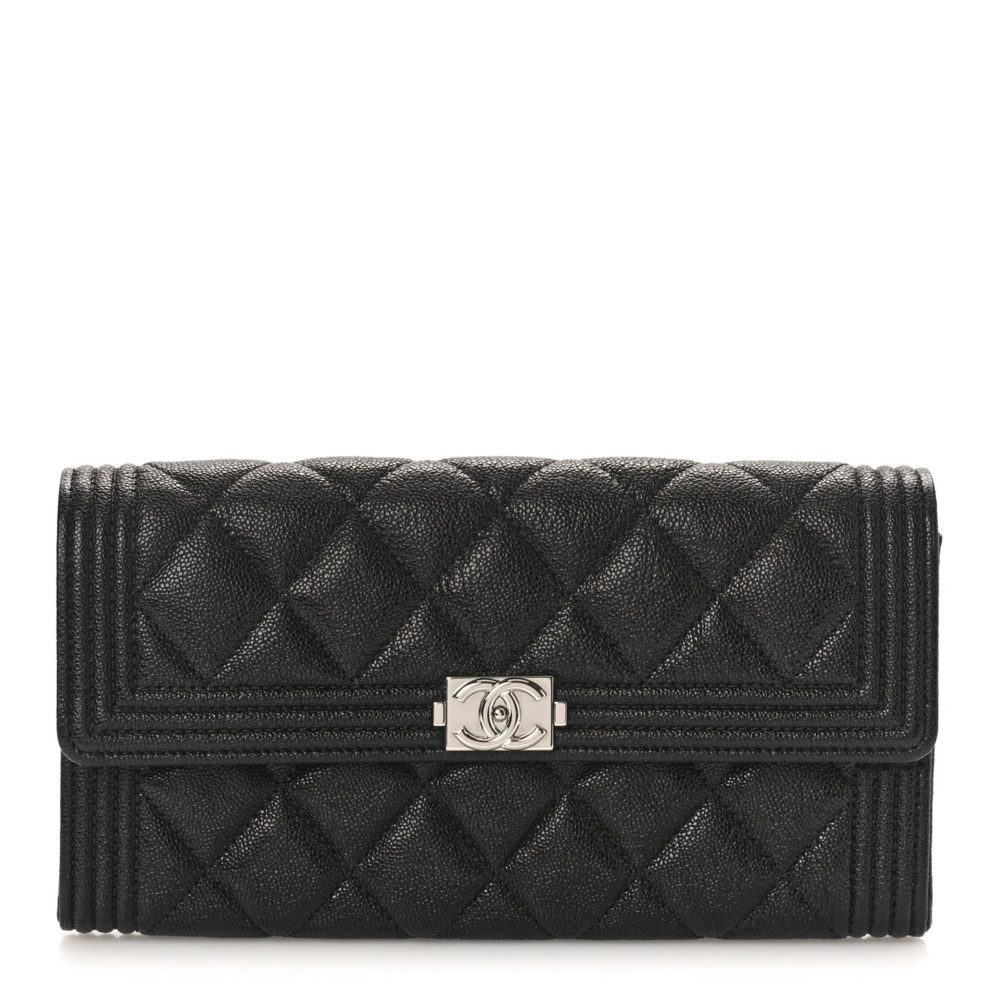 Caviar Quilted Large Boy Gusset Flap Wallet Black