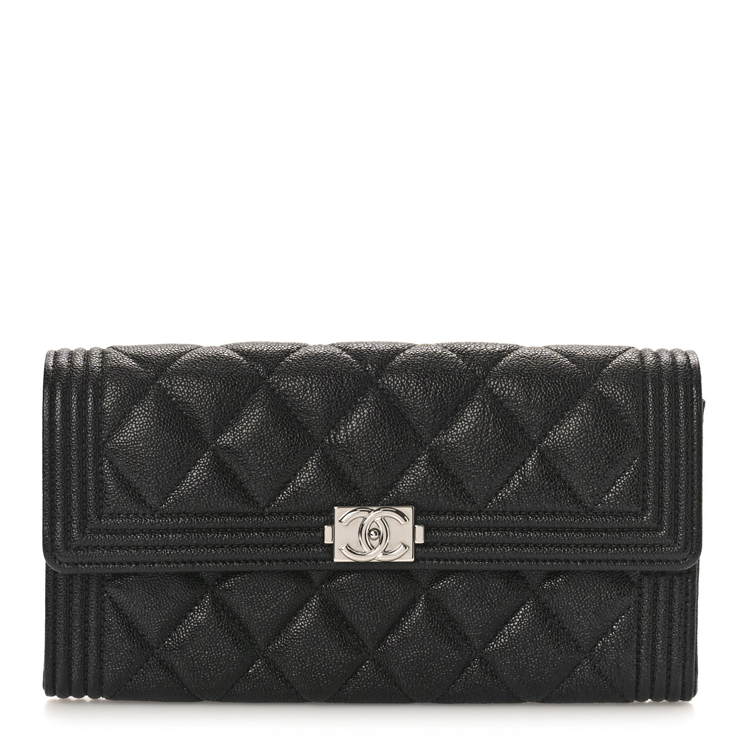 Chanel Caviar Quilted Large Boy Gusset Flap Wallet Black 1 of 9