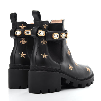 Gucci Calfskin Bee Star Embroidered Belt Ankle Boots 39.5 Black 4 of 10