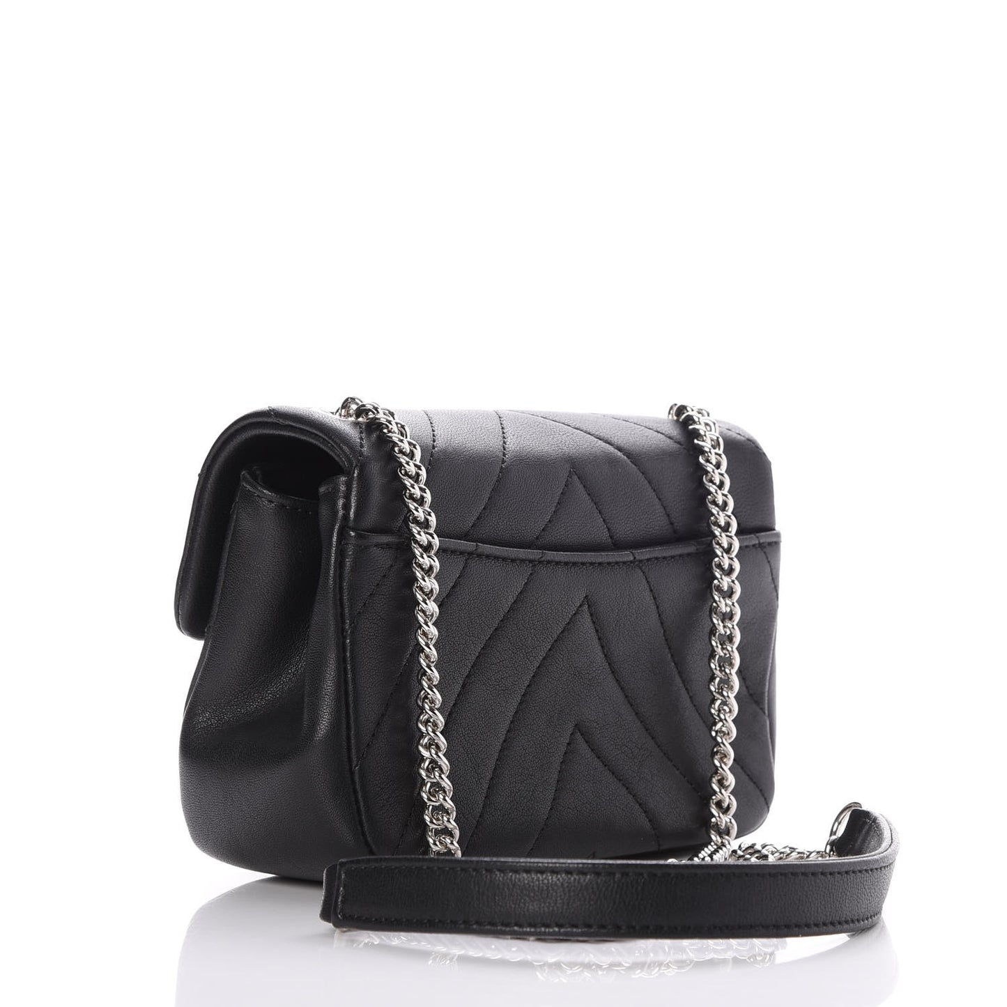 Calfskin Chevron Quilted Mini Flap Black