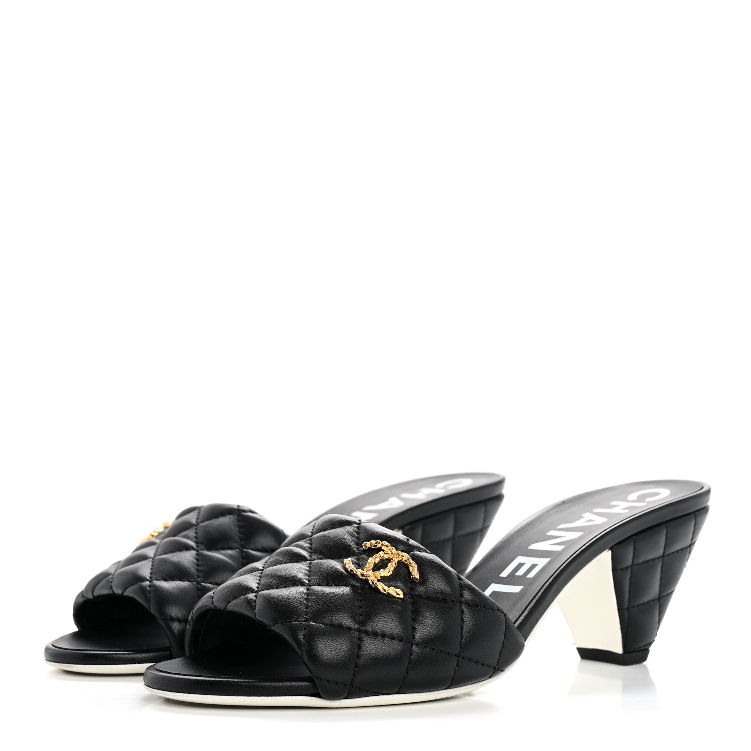 Chanel Lambskin Quilted Textured CC Mules 39 Black 5 of 11