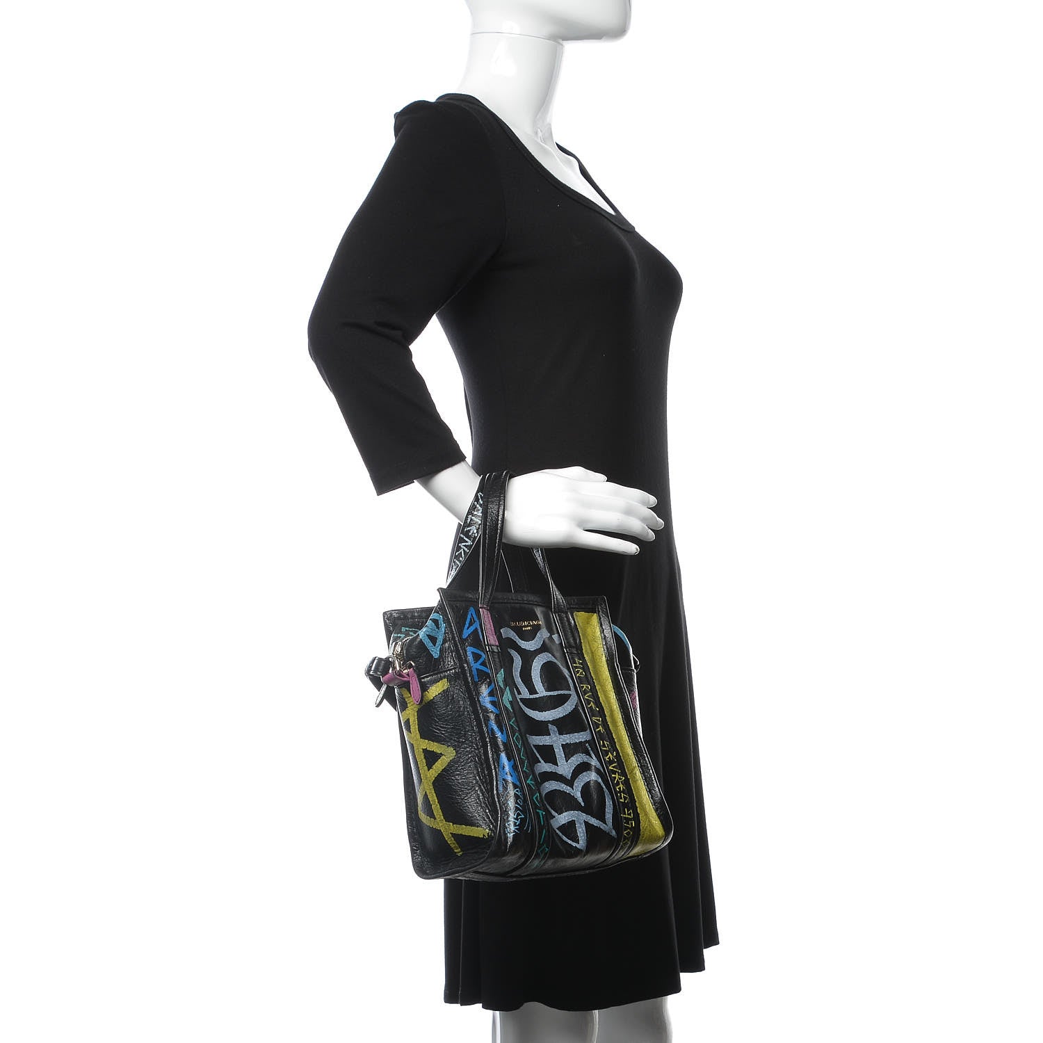 Balenciaga Agneau Arena Graffiti All Over XS Bazar Shopper Tote Black Multicolor 3 of 12