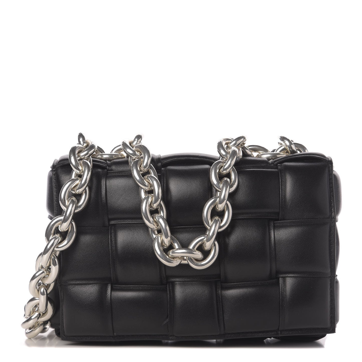 Lambskin Maxi Intreccio Padded Chain Cassette Crossbody Bag Black