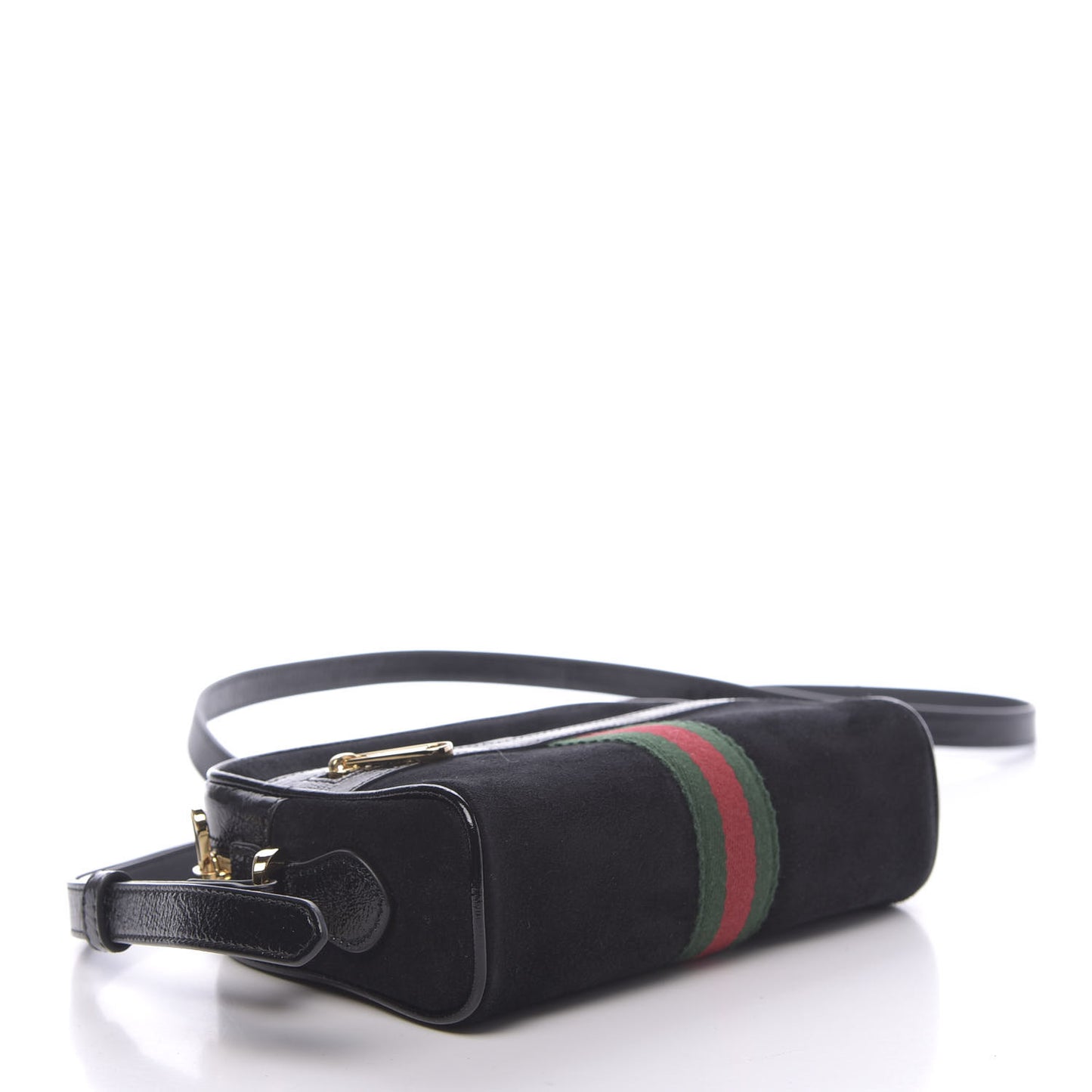 Suede Patent Web Mini Ophidia Shoulder Bag Black