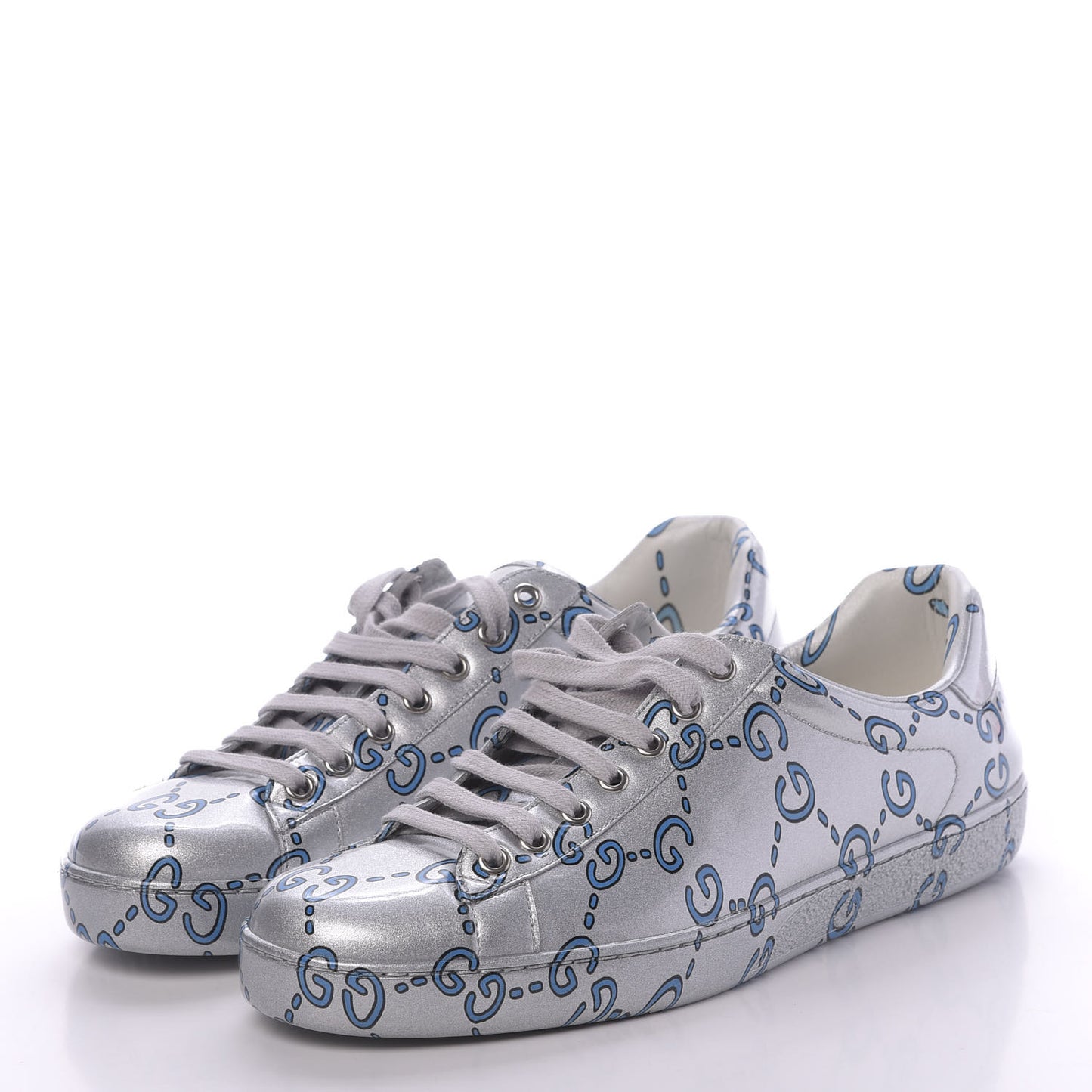 Miro Rubber Wax GucciGhost Print Mens New Ace Sneakers 8 Silver