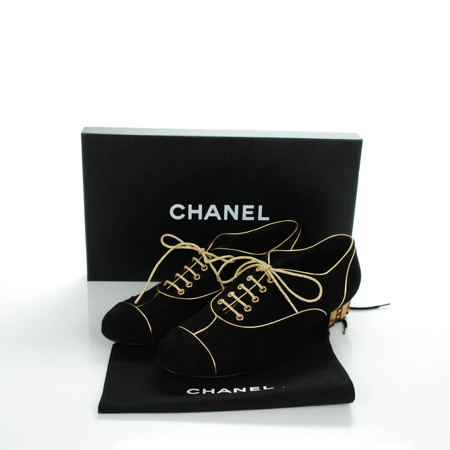 Chanel Suede Lace Up Oxfords 40.5 Black Gold 5 of 8