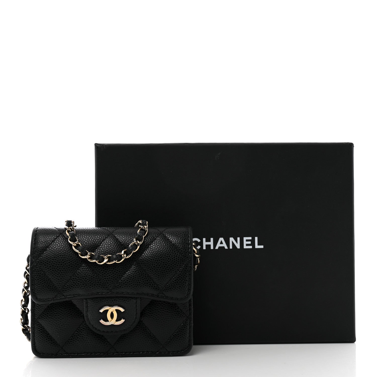 Chanel Caviar Quilted Flap Card Holder On Chain Black 10 of 10