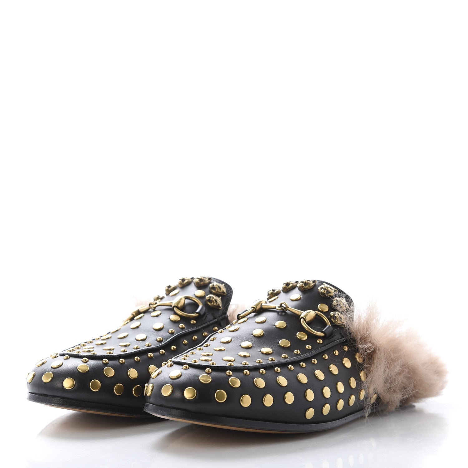 Gucci Calfskin Lambswool Studded Womens Princetown Slippers 36 Black 3 of 8