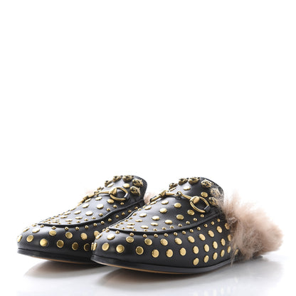 Gucci Calfskin Lambswool Studded Womens Princetown Slippers 36 Black 3 of 8