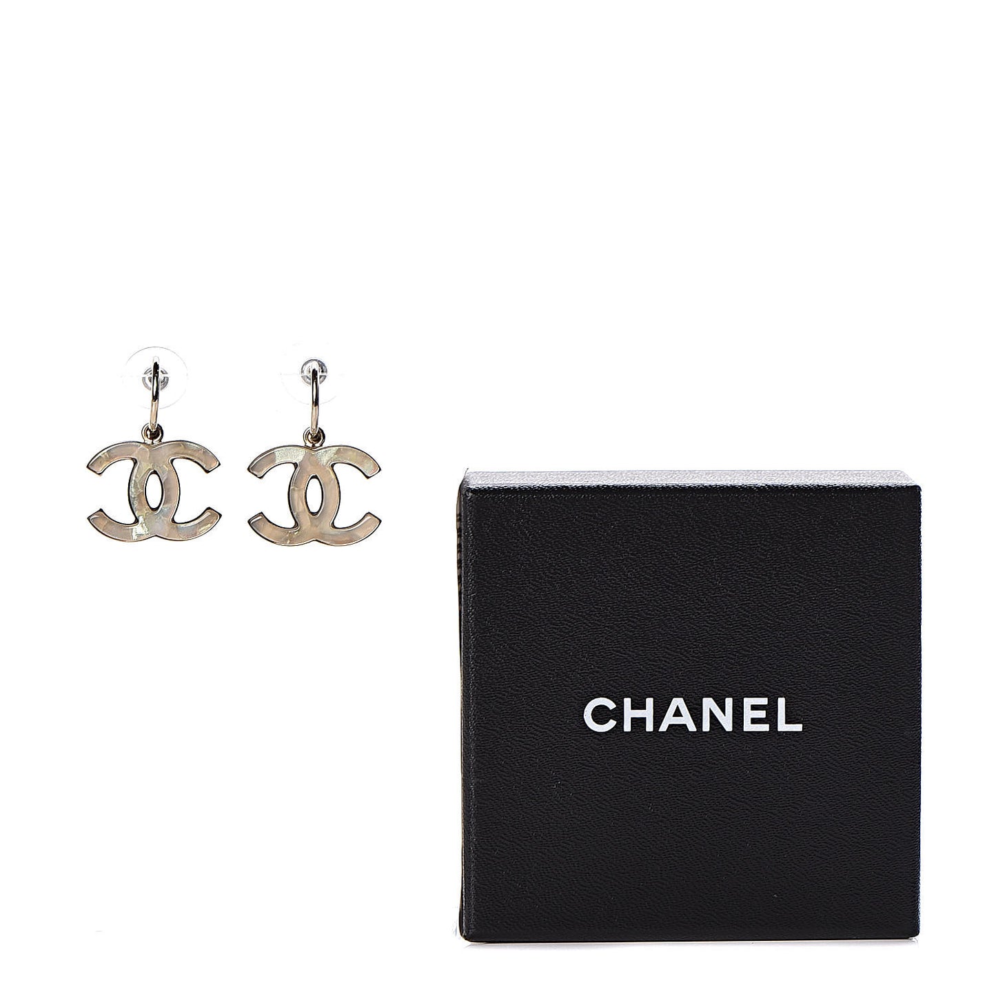 Pearlized Enamel CC Dangle Earrings Gold