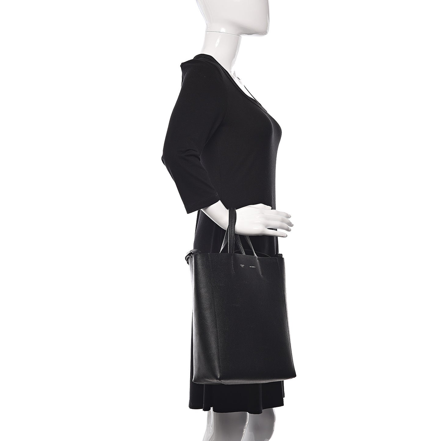 Grained Calfskin Small Vertical Cabas Black