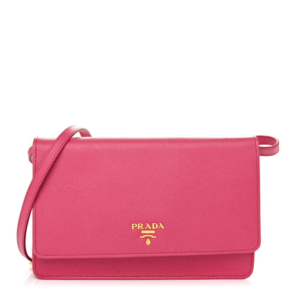 Prada Saffiano Metal Mini Crossbody Wallet Ibisco 1 of 11