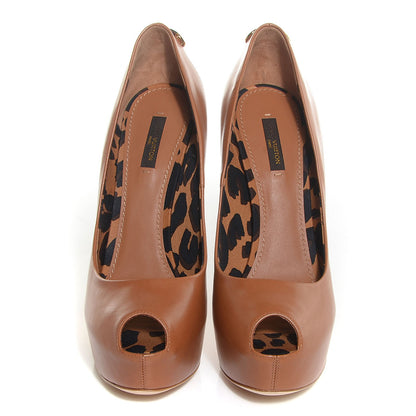 Louis Vuitton Smooth Calfskin Oh Really Peep Toe Pumps 39.5 Tan 2 of 6