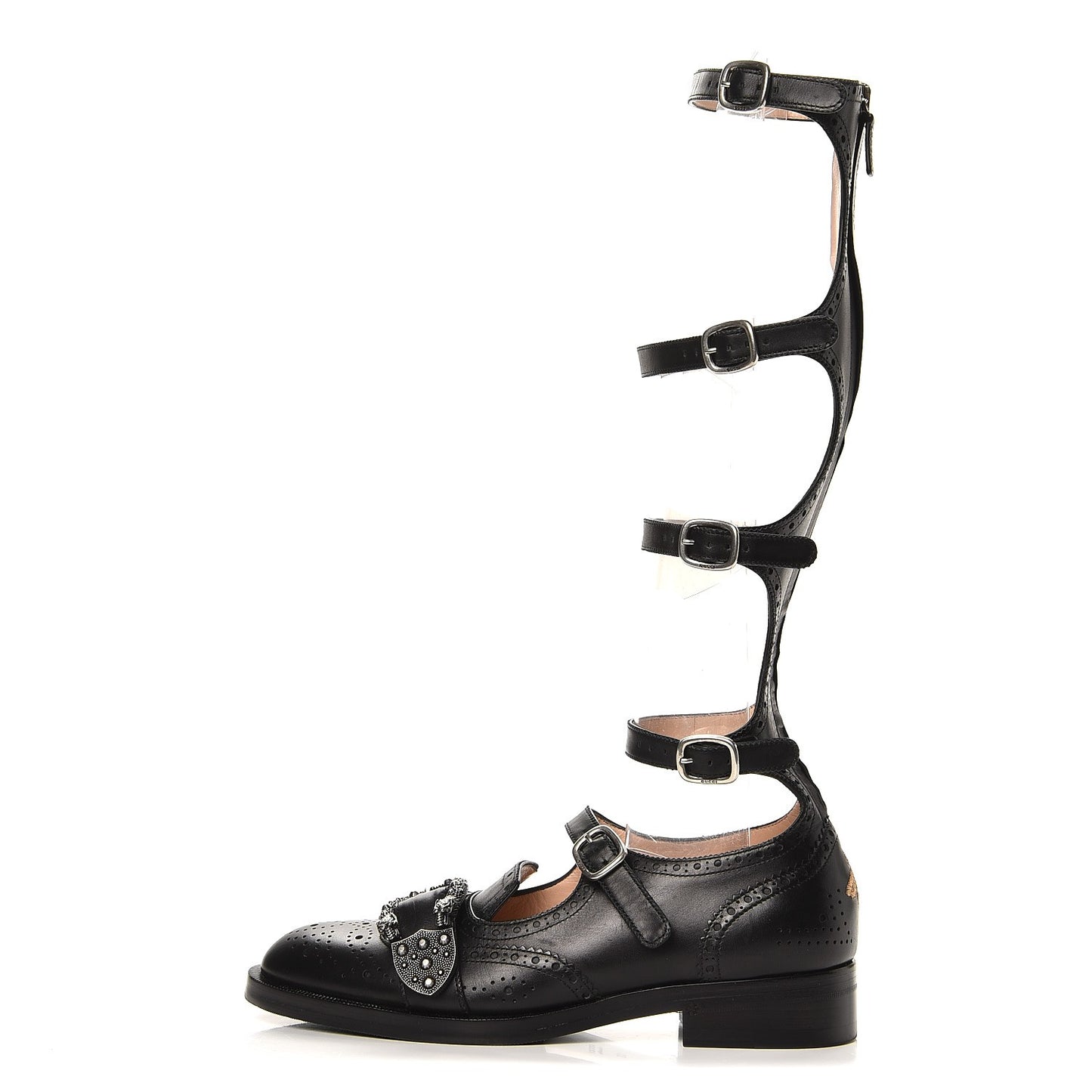 Calfskin Queercore Brogue Knee High Boots 39 Black