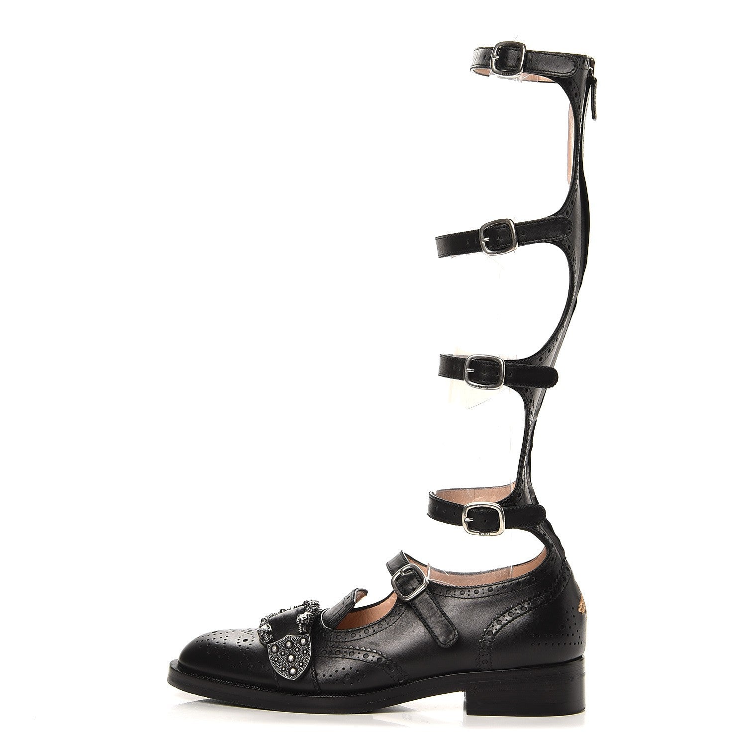 Gucci Calfskin Queercore Brogue Knee High Boots 39 Black 1 of 8