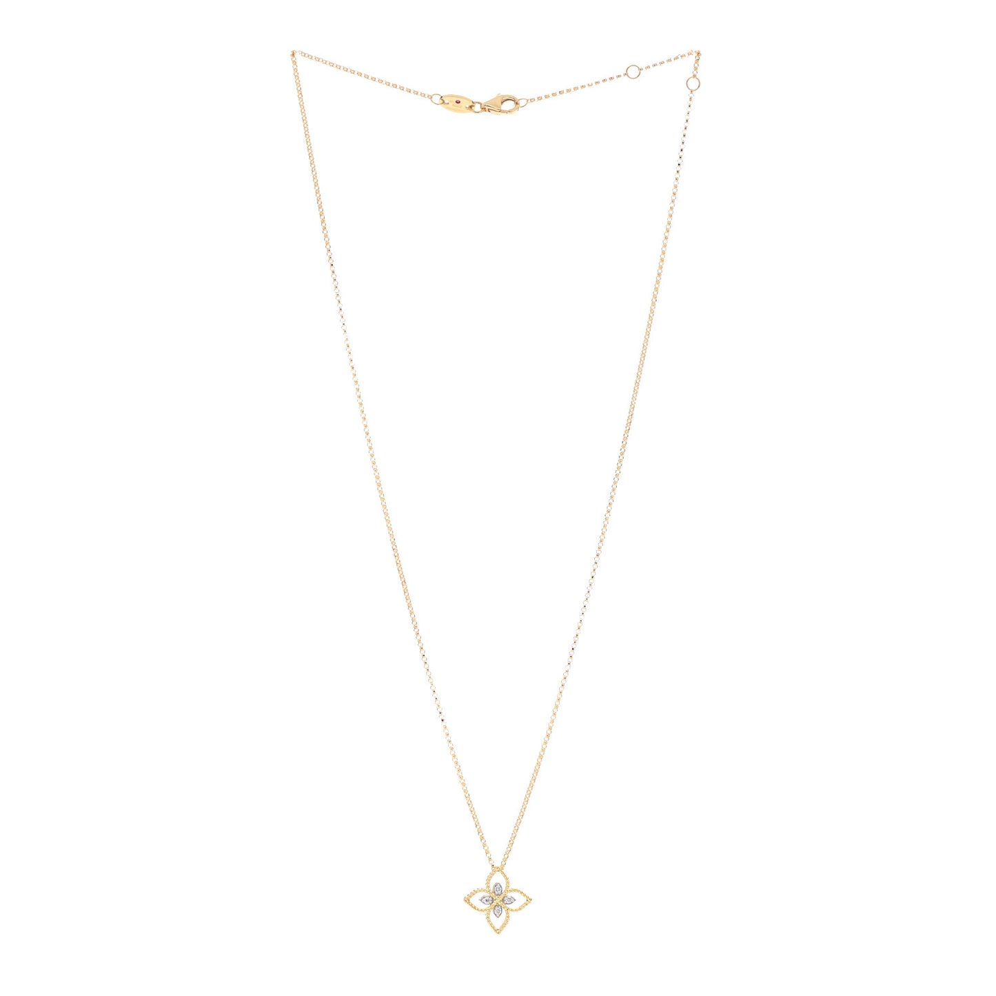 18K Yellow Gold Diamond Small Principessa Flower Pendant Necklace