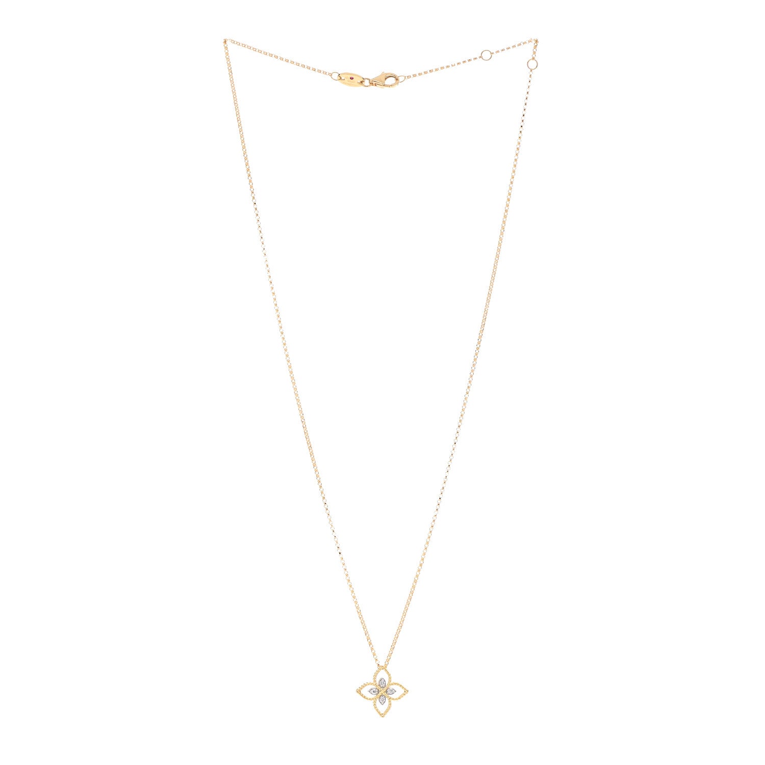 Roberto Coin 18K Yellow Gold Diamond Small Principessa Flower Pendant Necklace 3 of 6