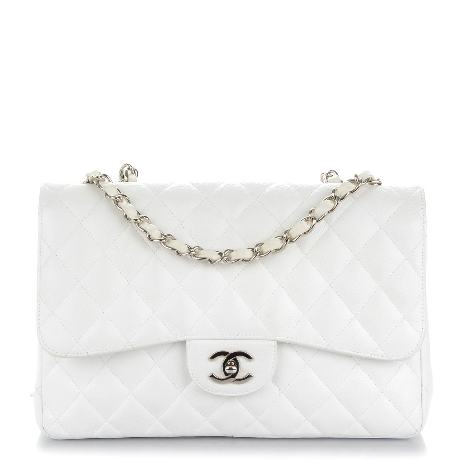 Chanel Caviar Quilted Jumbo Single Flap White 1 of 8