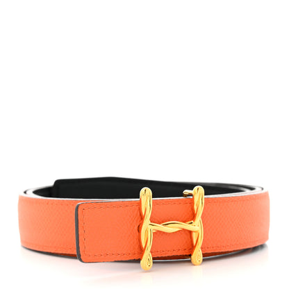 Hermes Swift Epsom 24mm H Torsade Belt 80 32 Black Orange 3 of 9