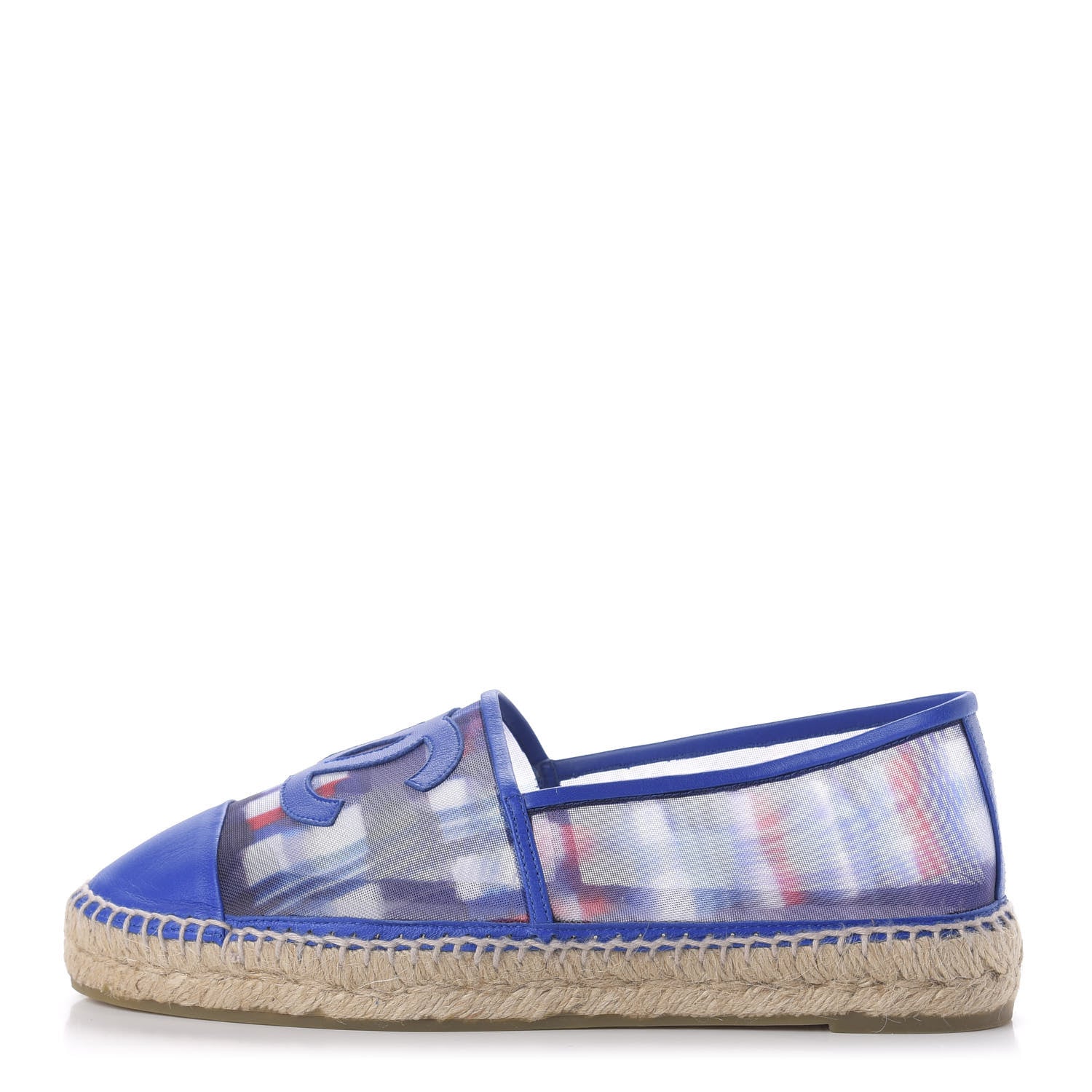Chanel Mesh Lambskin Plaid Print CC Espadrilles 40 Blue White Red 1 of 7