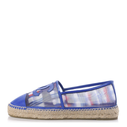 Chanel Mesh Lambskin Plaid Print CC Espadrilles 40 Blue White Red 1 of 7