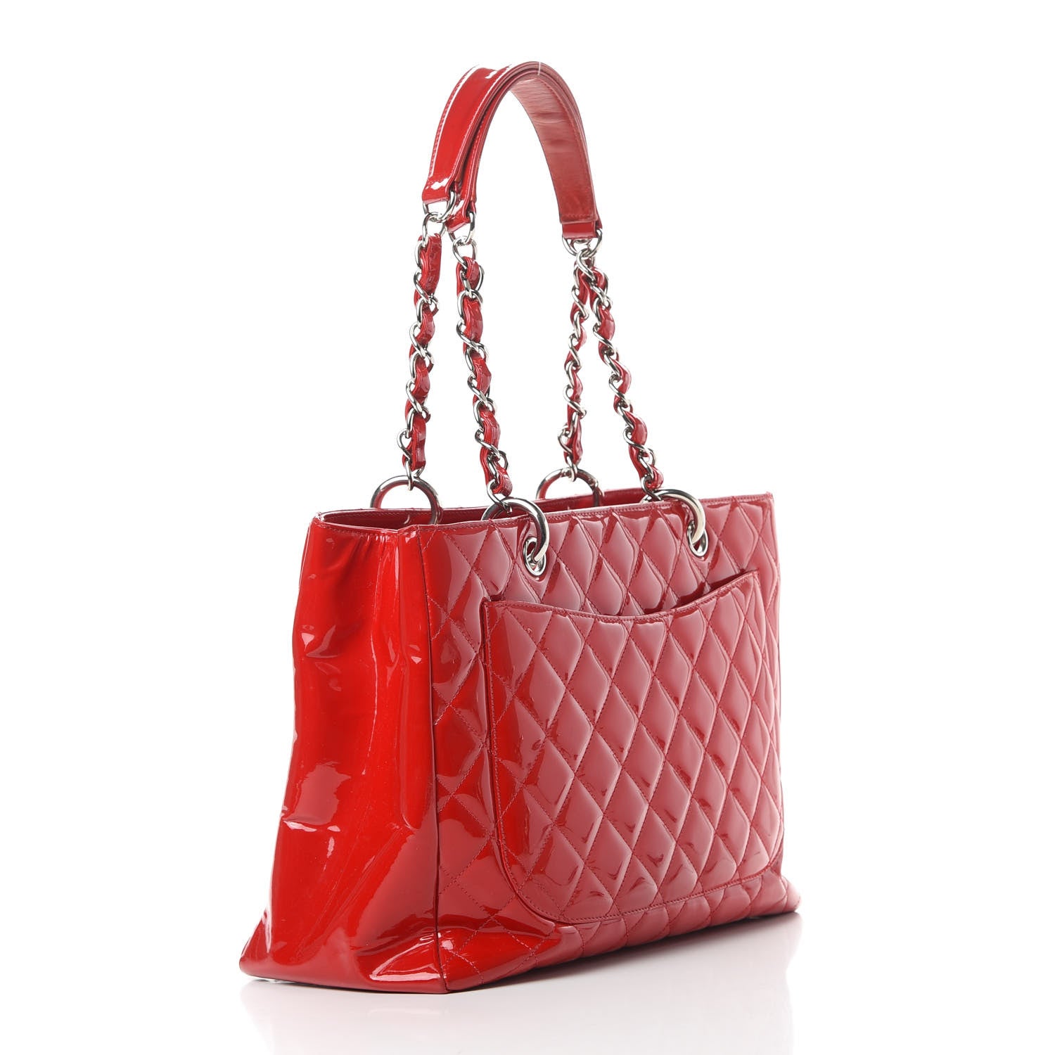 Chanel Patent Quilted Grand Shopping Tote GST Red 3 of 19