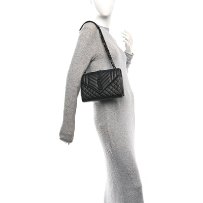 Saint Laurent Grain De Poudre Textured Mixed Matelasse Triquilt Medium Monogram Monochrome Satchel Black 2 of 10