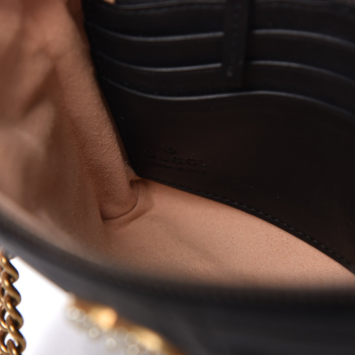 Calfskin Matelasse Mini Pearly GG Marmont Chain Bag Black