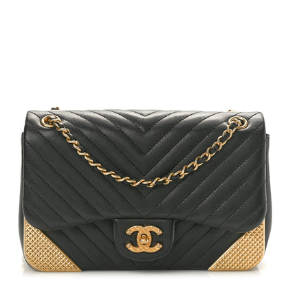 Chanel Calfskin Chevron Quilted Mini Rock The Corner Flap Black 1 of 9