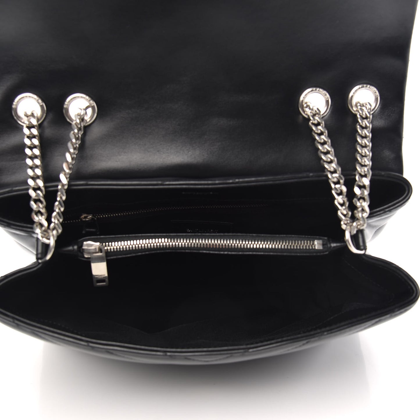 Calfskin Y Quilted Monogram Medium Loulou Chain Satchel Black