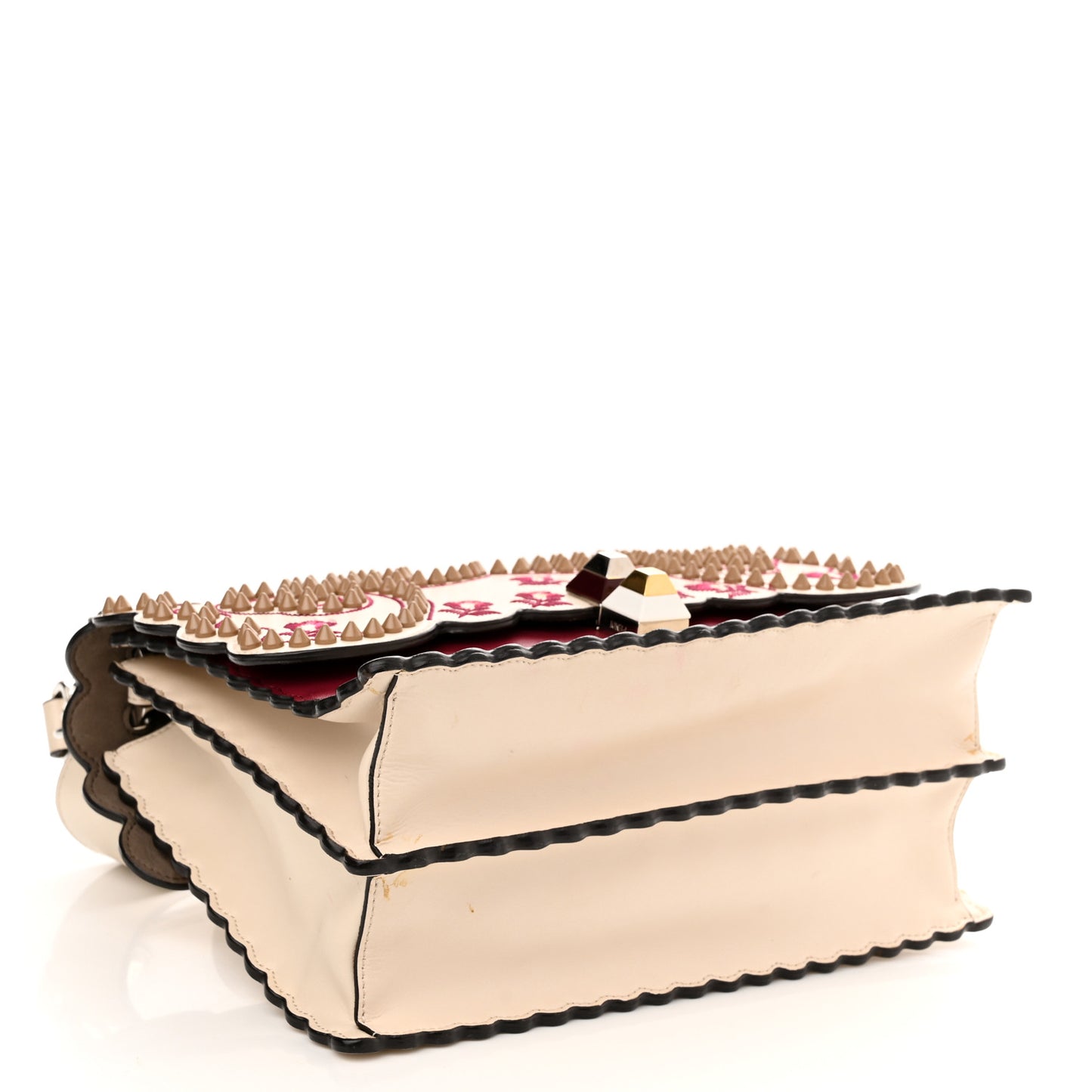 Vitello Liberty Lucido Flowers and Bows Scalloped Studded Kan I Shoulder Bag Camelia Black Cherry