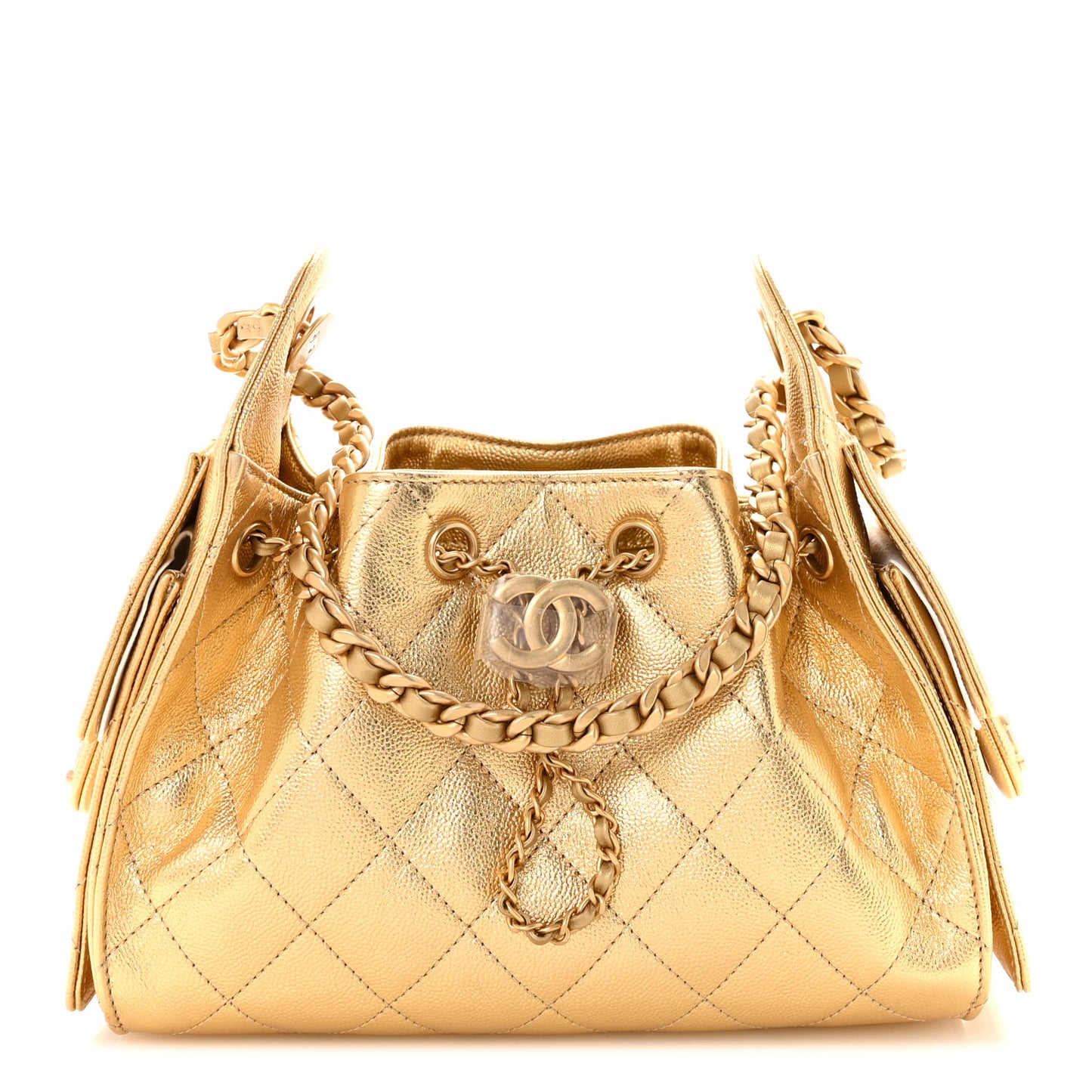Metallic Caviar Quilted Mini Chanel 25 Handbag Gold