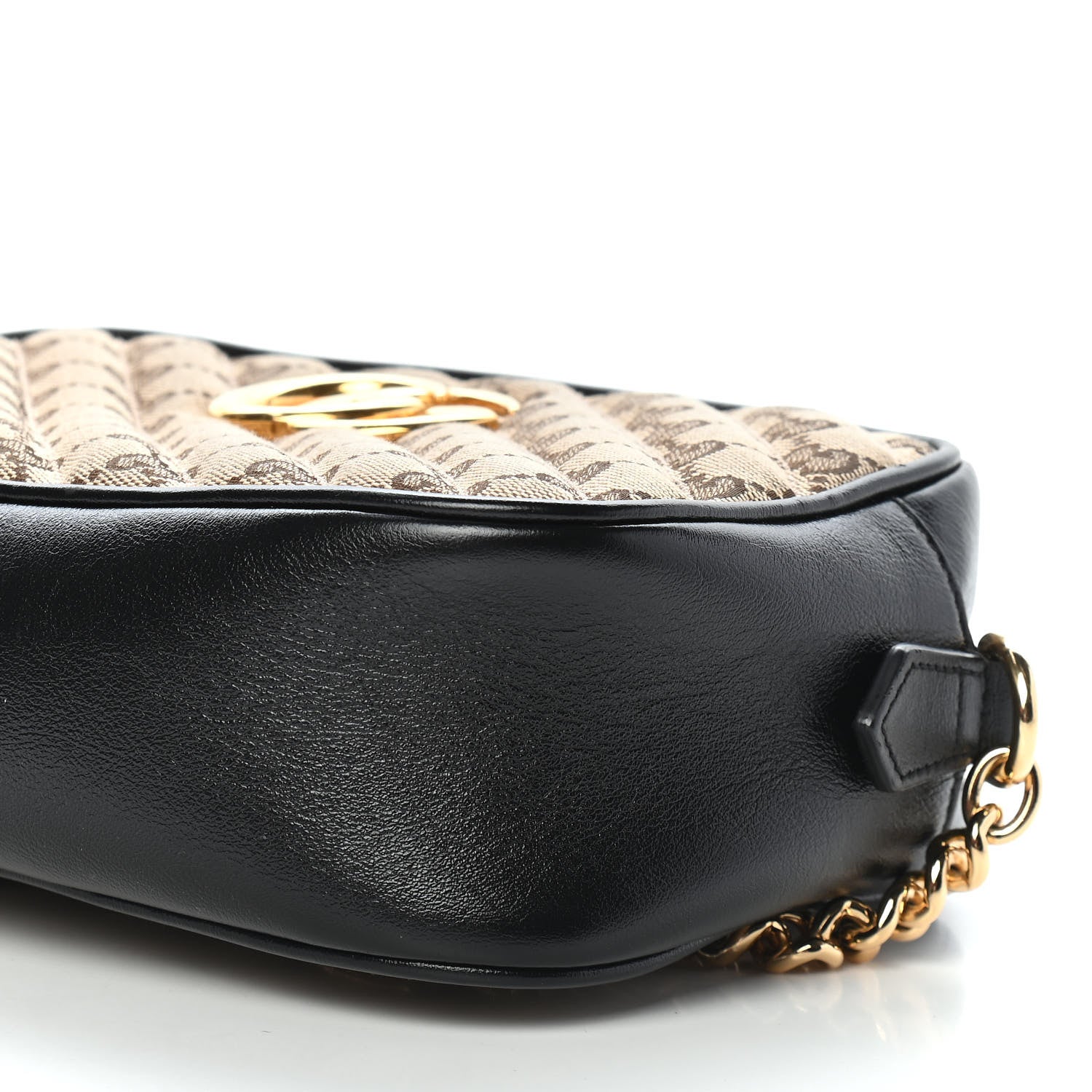 Gucci Monogram Matelasse Diagonal Small GG Marmont Chain Shoulder Bag Beige Black 9 of 10