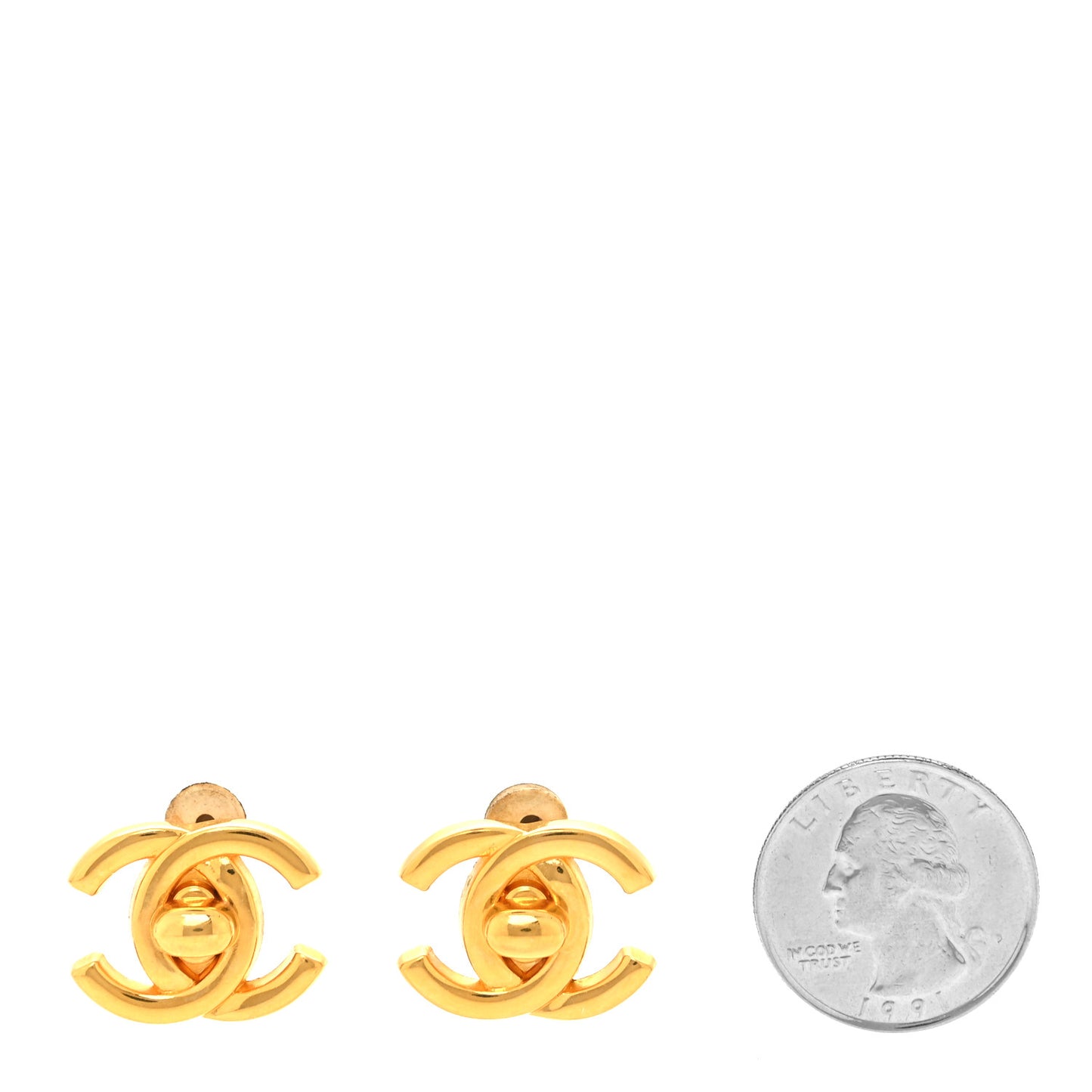 Metal CC Turnlock Clip On Earrings Gold